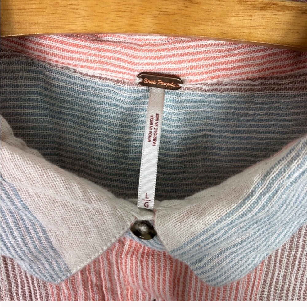 Free People Striped Pastel Button-Front Crop Shirt - Picture 3 of 7